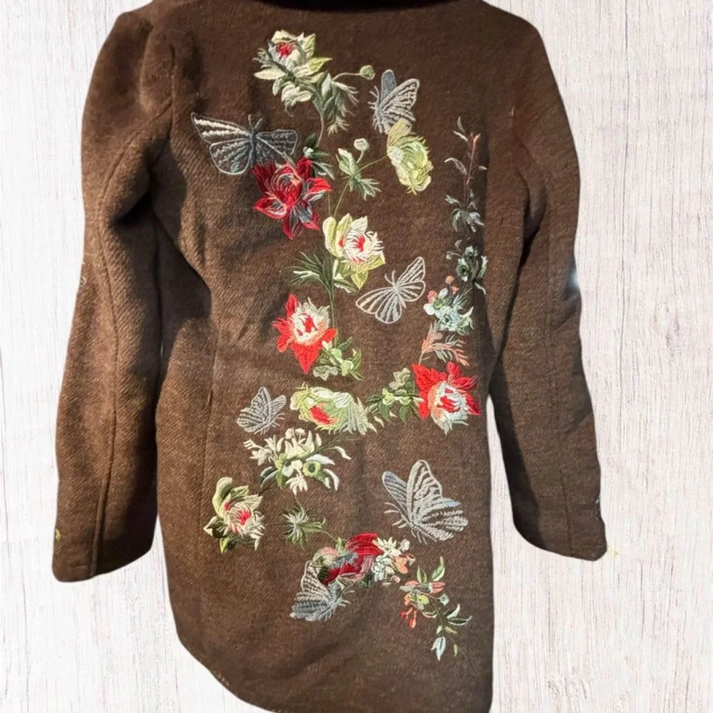 🌈✨Paparazzi Brown Floral Embroidered Pea Coat - Picture 2 of 2
